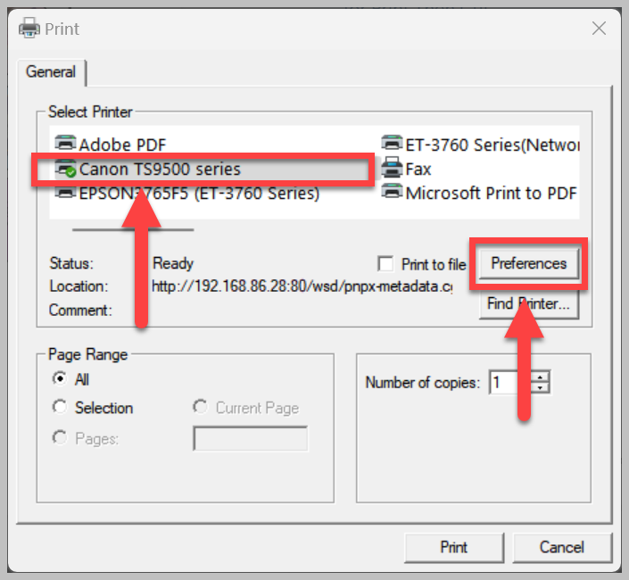 printer settings