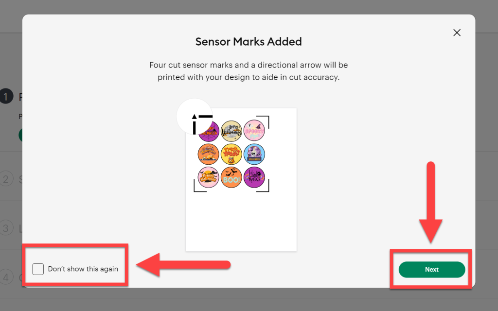 Select next if you receive the sensor marks dialog box