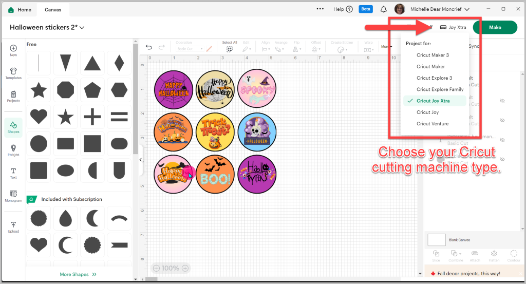 Free Printable Halloween Stickers: choose your cricut cutting machine type