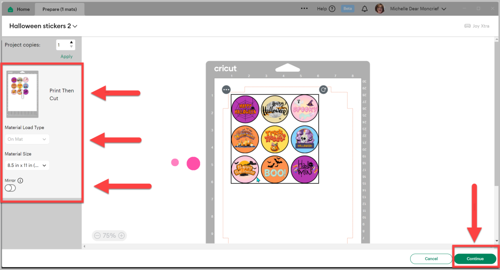 Free Printable Halloween Stickers: click continue