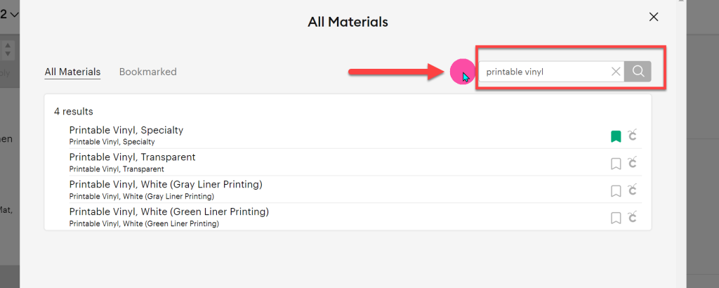 select your printable vinyl or sticker paper material