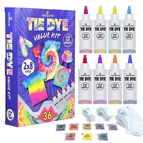 WINSONS Tie Dye Kit, 8 Colours Non-Toxic Permanent Fabric Dye Art Set